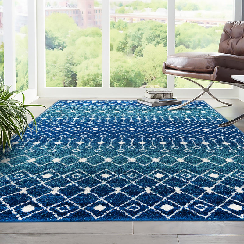 Mediterranean Lattice Collection Area Rug - Santorini (Navy and Teal) Rectangle Navy and Teal  lifestyle 23