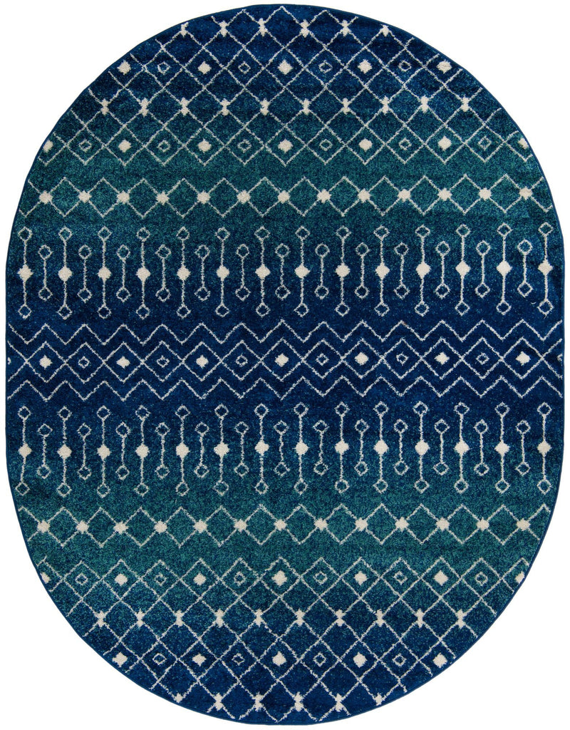 Mediterranean Lattice Collection Area Rug - Santorini (Navy and Teal) Oval Navy and Teal Main