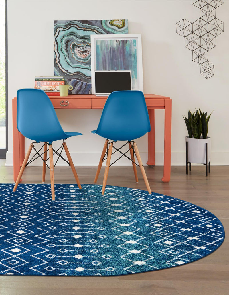 Mediterranean Lattice Collection Area Rug - Santorini (Navy and Teal) Oval Navy and Teal  lifestyle 10