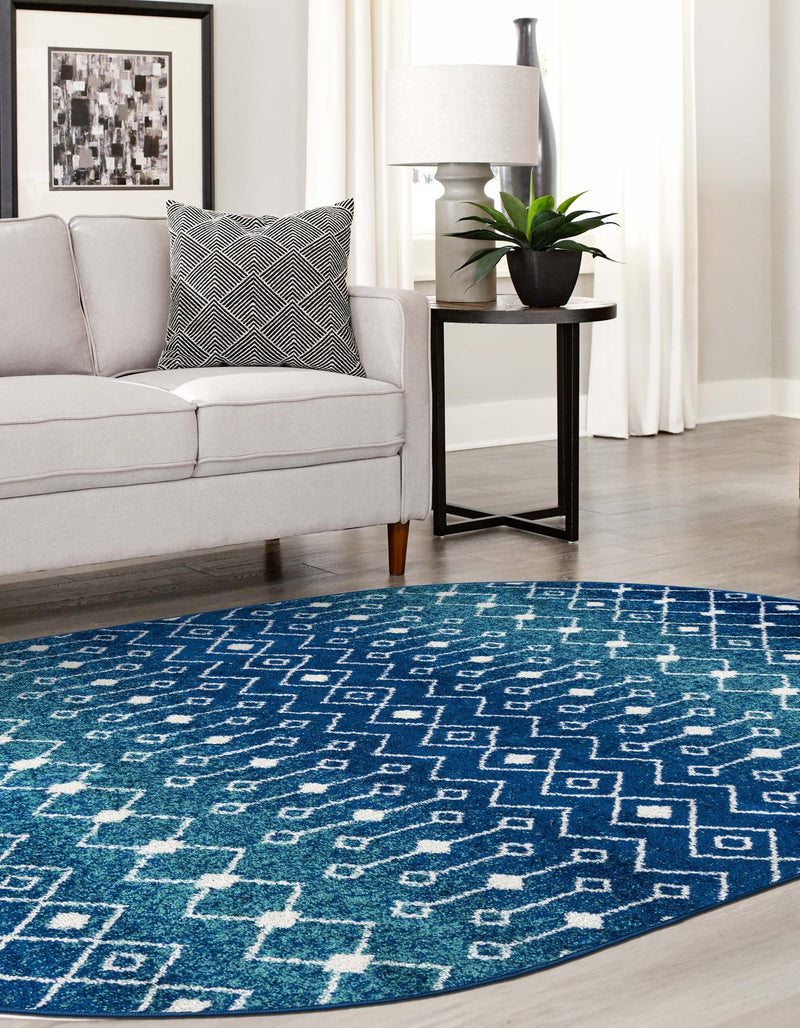 Mediterranean Lattice Collection Area Rug - Santorini (Navy and Teal) Oval Navy and Teal  lifestyle 12