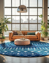 Mediterranean Lattice Collection Area Rug - Santorini (Navy and Teal) Round Navy and Teal  lifestyle 41