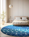 Mediterranean Lattice Collection Area Rug - Santorini (Navy and Teal) Round Navy and Teal  lifestyle 44