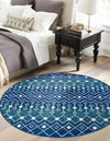 Mediterranean Lattice Collection Area Rug - Santorini (Navy and Teal) Round Navy and Teal  lifestyle 50