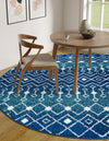 Mediterranean Lattice Collection Area Rug - Santorini (Navy and Teal) Round Navy and Teal  lifestyle 56