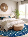 Mediterranean Lattice Collection Area Rug - Santorini (Navy and Teal) Round Navy and Teal  lifestyle 59