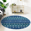 Mediterranean Lattice Collection Area Rug - Santorini (Navy and Teal) Round Navy and Teal  lifestyle 25