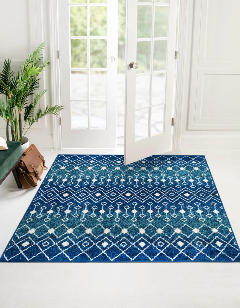 Mediterranean Lattice Collection Area Rug - Santorini (Navy and Teal) Square Navy and Teal  lifestyle 0