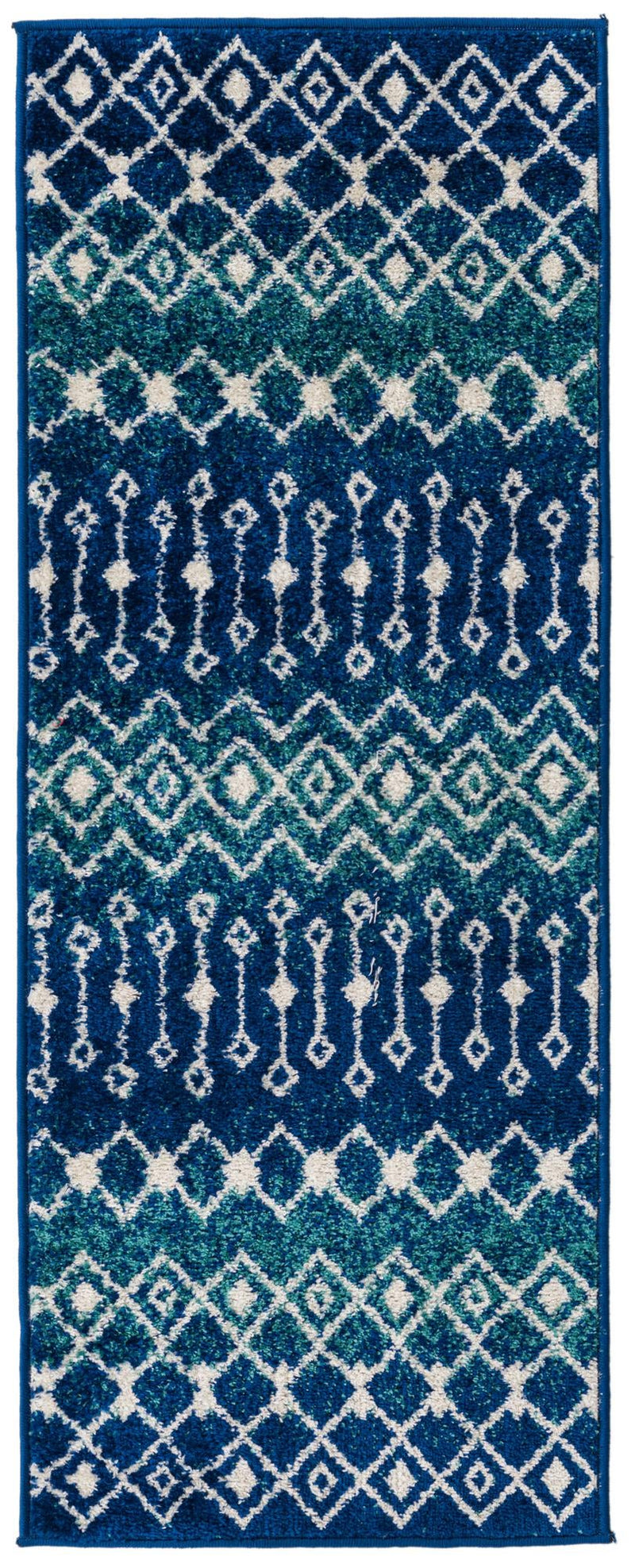 Mediterranean Lattice Collection Area Rug - Santorini (Navy and Teal) Runner Navy and Teal Main