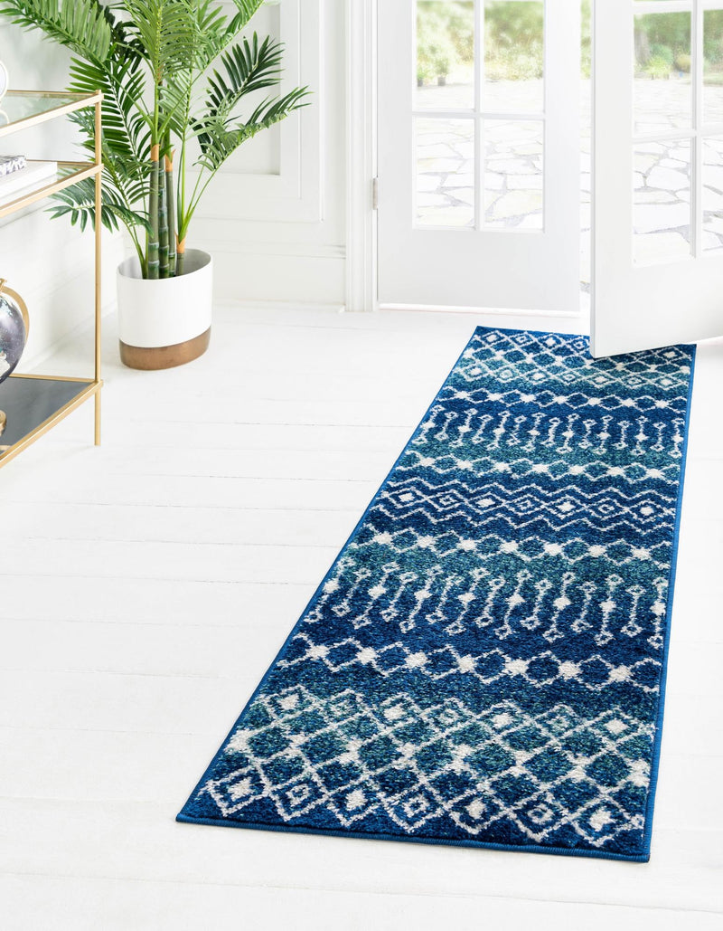 Mediterranean Lattice Collection Area Rug - Santorini (Navy and Teal) Runner Navy and Teal  lifestyle 0