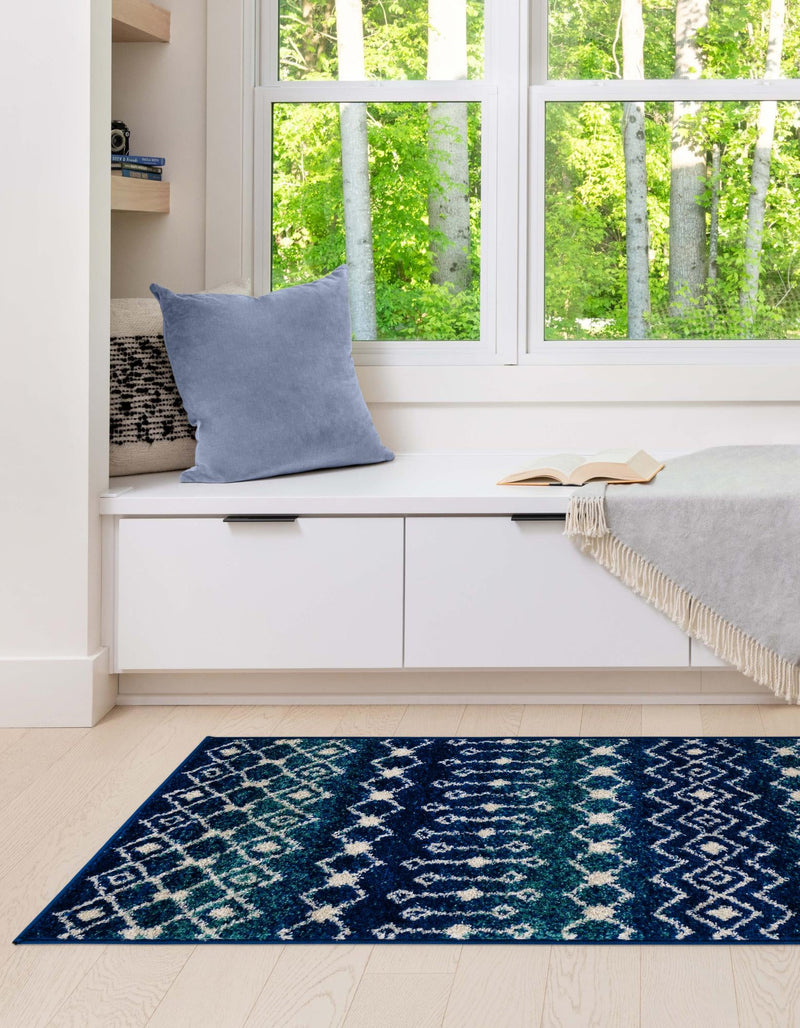 Mediterranean Lattice Collection Area Rug - Santorini (Navy and Teal) Runner Navy and Teal  lifestyle 57