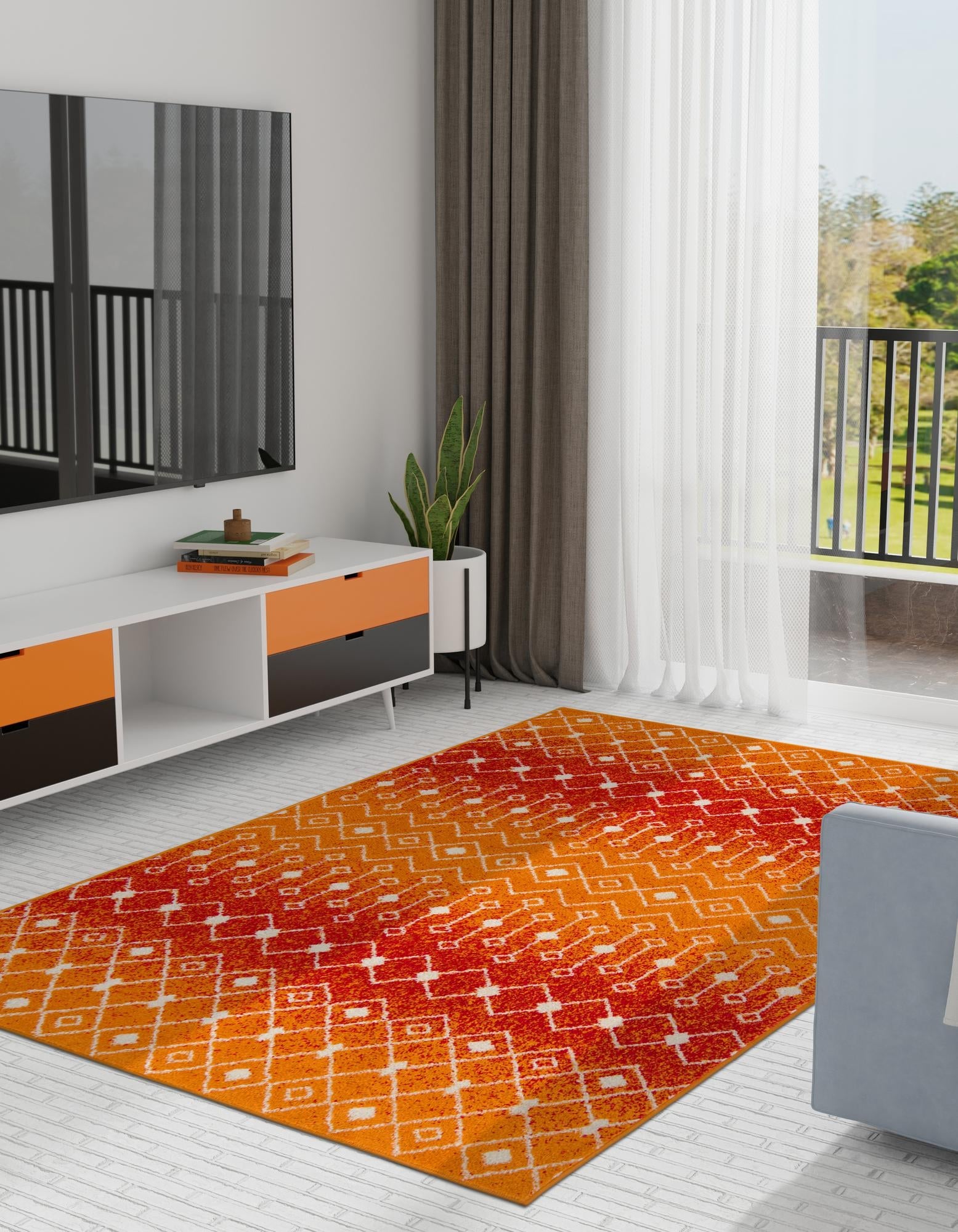 Mediterranean Lattice Collection Area Rug - Santorini (Orange and Red)