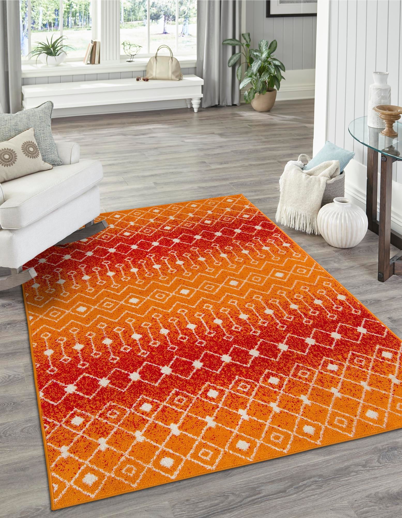 Mediterranean Lattice Collection Area Rug - Santorini (Orange and Red)