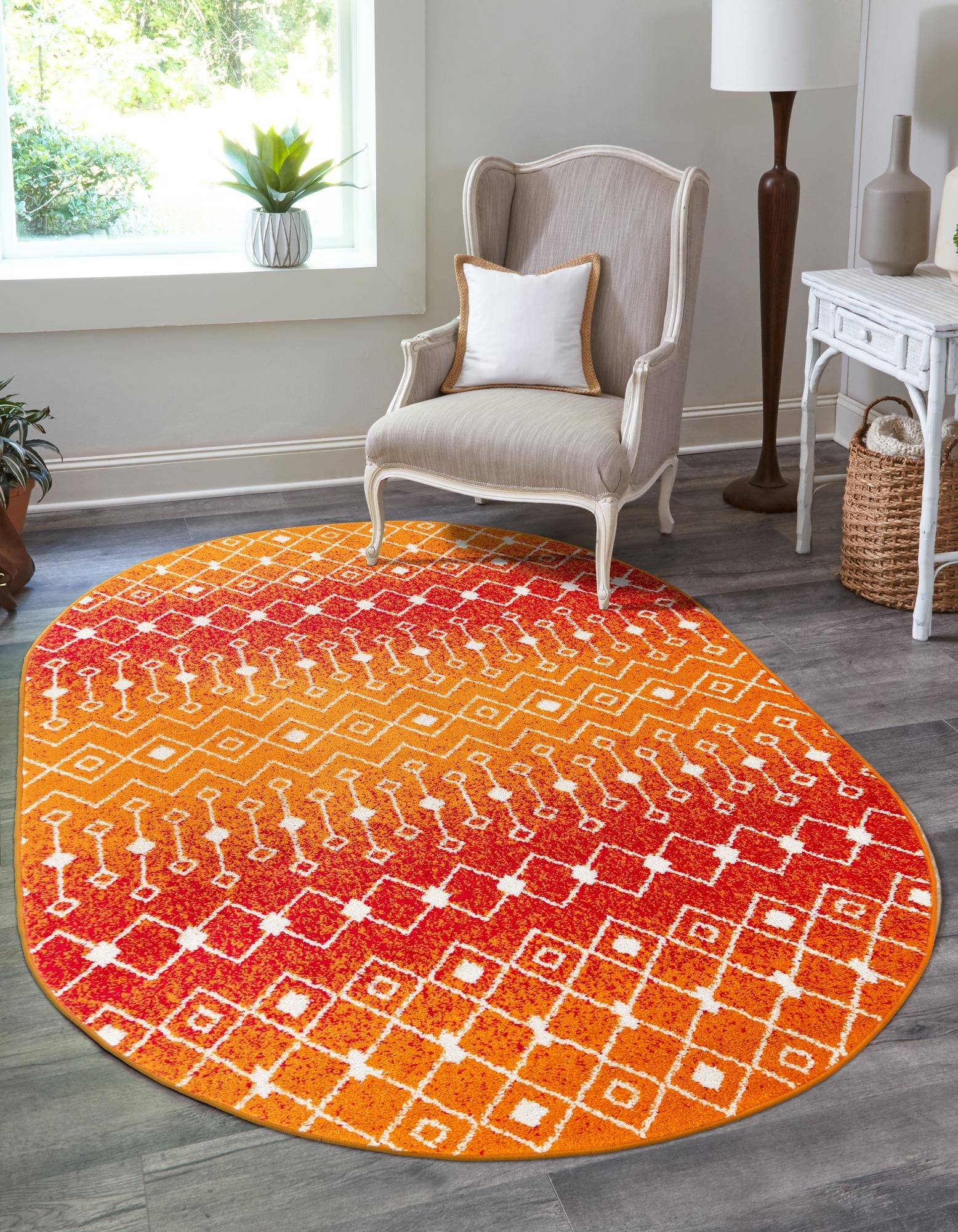 Mediterranean Lattice Collection Area Rug - Santorini (Orange and Red)