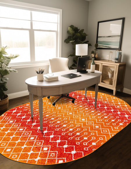 Mediterranean Lattice Collection Area Rug - Santorini (Orange and Red)