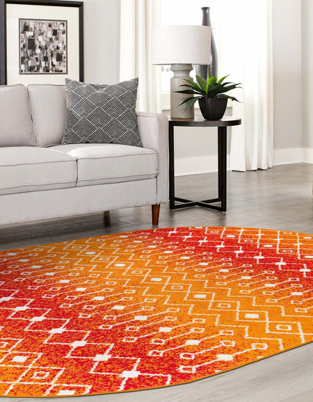 Mediterranean Lattice Collection Area Rug - Santorini (Orange and Red)