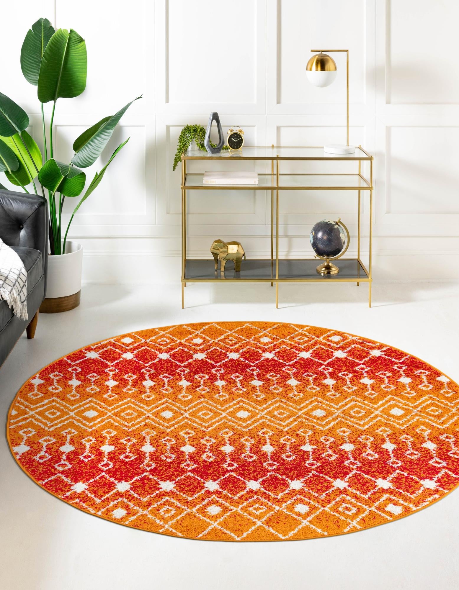 Mediterranean Lattice Collection Area Rug - Santorini (Orange and Red)