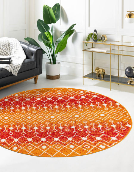 Mediterranean Lattice Collection Area Rug - Santorini (Orange and Red)