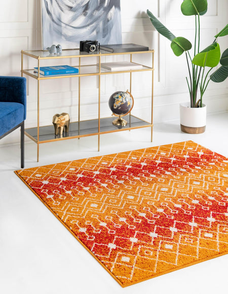 Mediterranean Lattice Collection Area Rug - Santorini (Orange and Red)