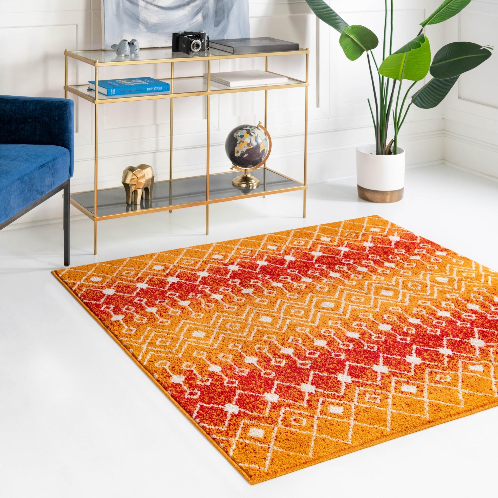 Mediterranean Lattice Collection Area Rug - Santorini (Orange and Red)