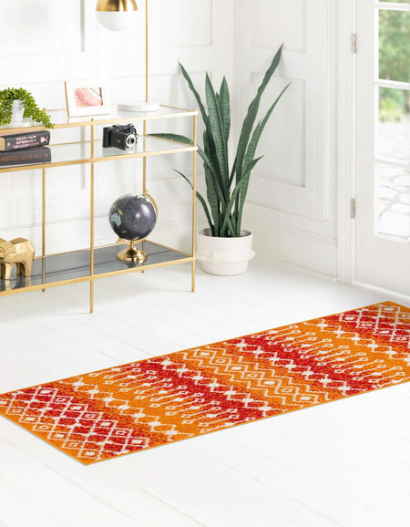 Mediterranean Lattice Collection Area Rug - Santorini (Orange and Red)