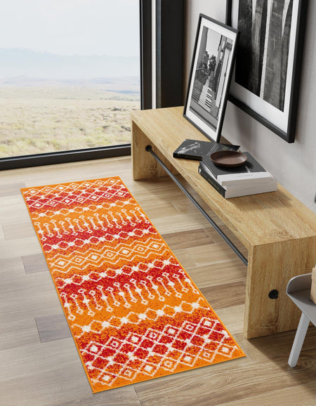 Mediterranean Lattice Collection Area Rug - Santorini (Orange and Red)