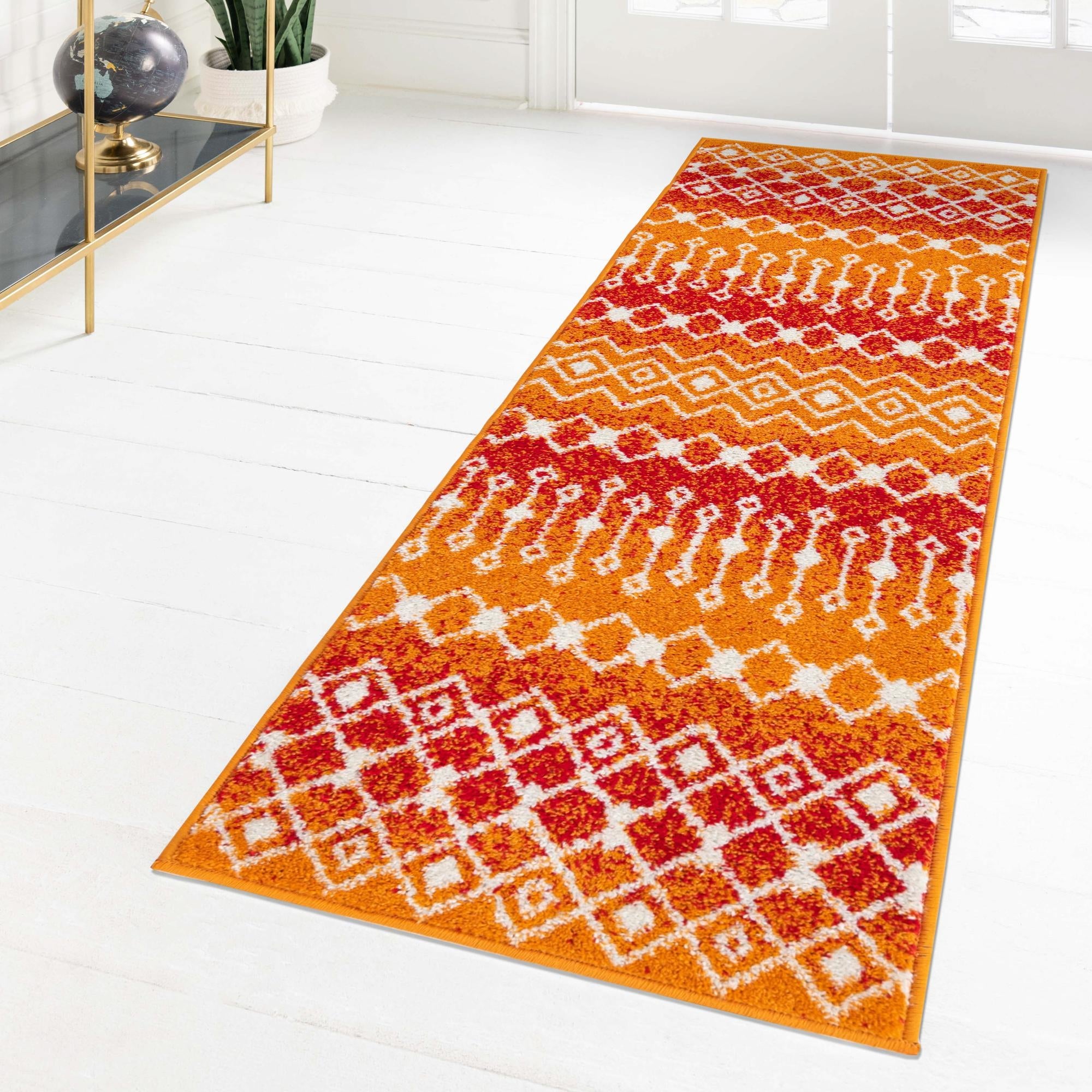 Mediterranean Lattice Collection Area Rug - Santorini (Orange and Red)