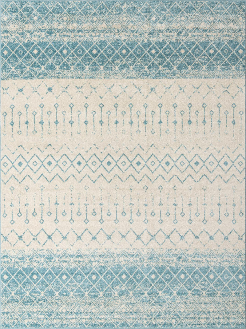 Mediterranean Lattice Collection Area Rug -  Casablanca (Ivory Blue) Rectangle Ivory Blue Main