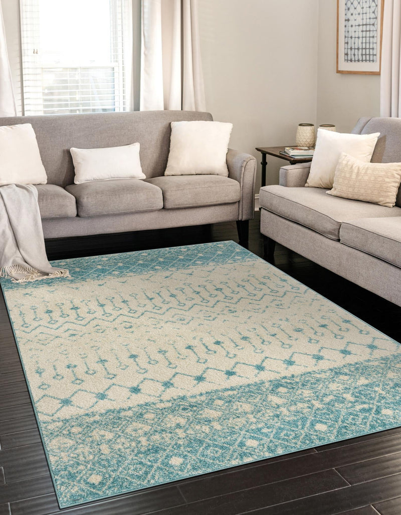 Mediterranean Lattice Collection Area Rug -  Casablanca (Ivory Blue) Rectangle Ivory Blue  lifestyle 0