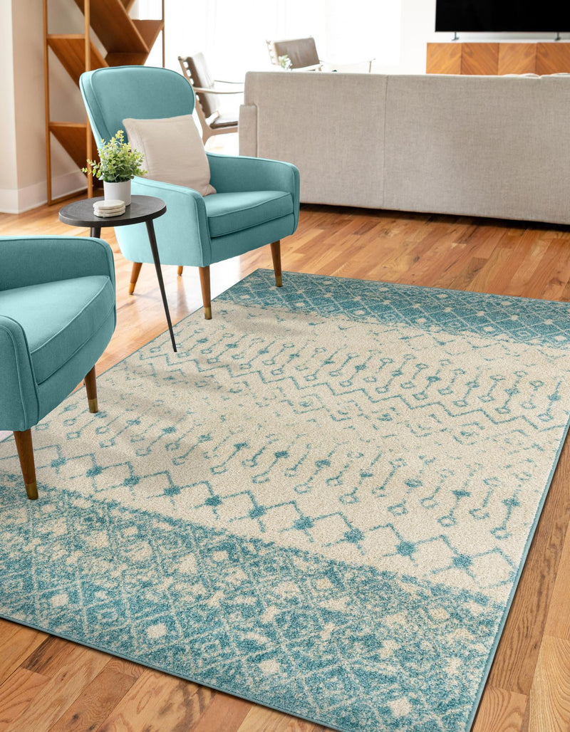 Mediterranean Lattice Collection Area Rug -  Casablanca (Ivory Blue) Rectangle Ivory Blue  lifestyle 5