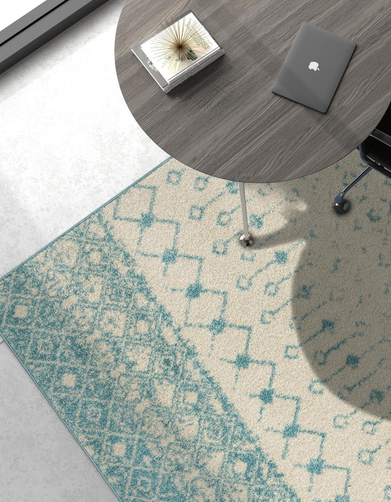 Mediterranean Lattice Collection Area Rug -  Casablanca (Ivory Blue) Rectangle Ivory Blue  lifestyle 6