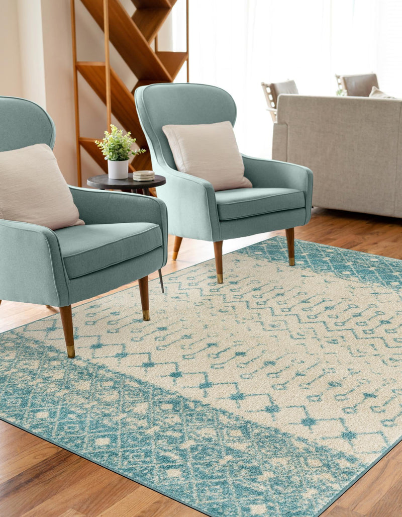 Mediterranean Lattice Collection Area Rug -  Casablanca (Ivory Blue) Rectangle Ivory Blue  lifestyle 8