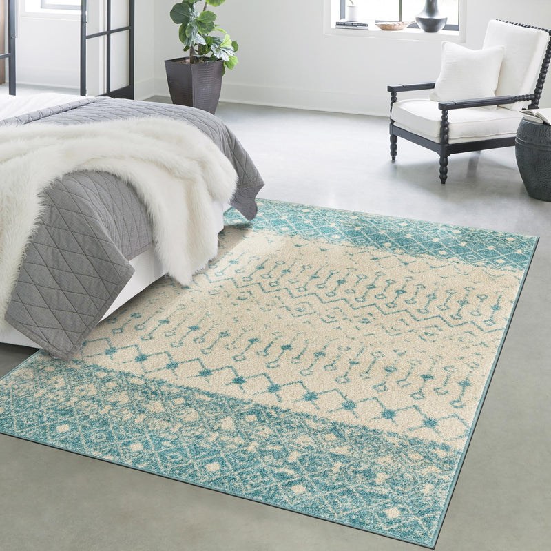 Mediterranean Lattice Collection Area Rug -  Casablanca (Ivory Blue) Rectangle Ivory Blue  lifestyle 23