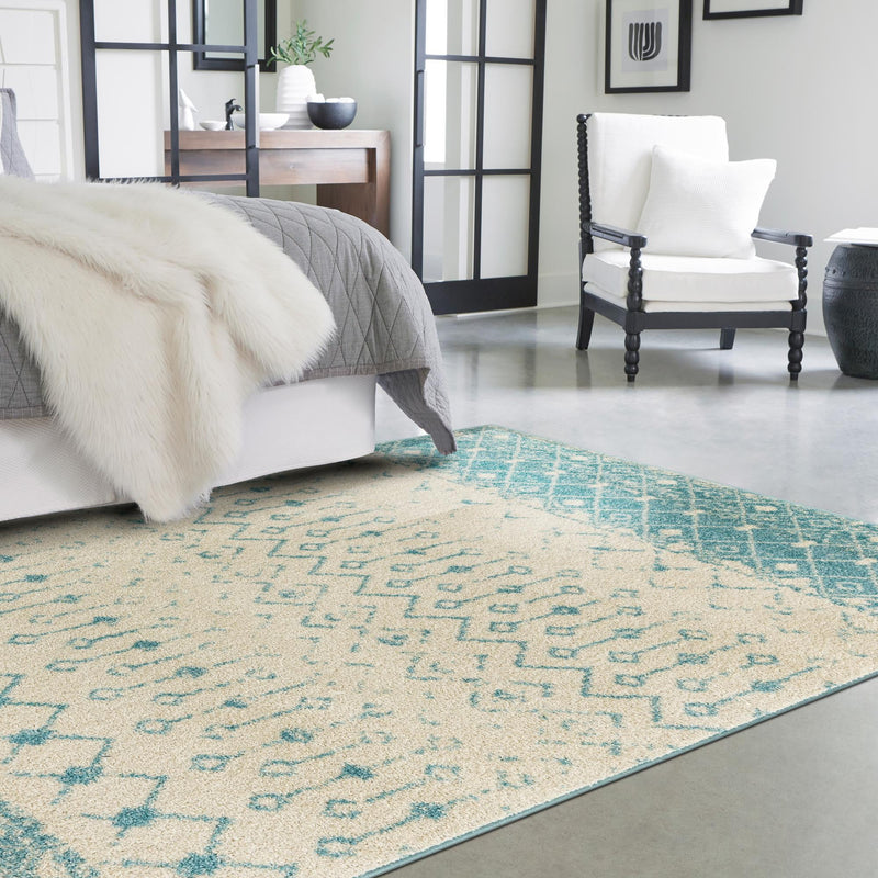 Mediterranean Lattice Collection Area Rug -  Casablanca (Ivory Blue) Rectangle Ivory Blue  lifestyle 24