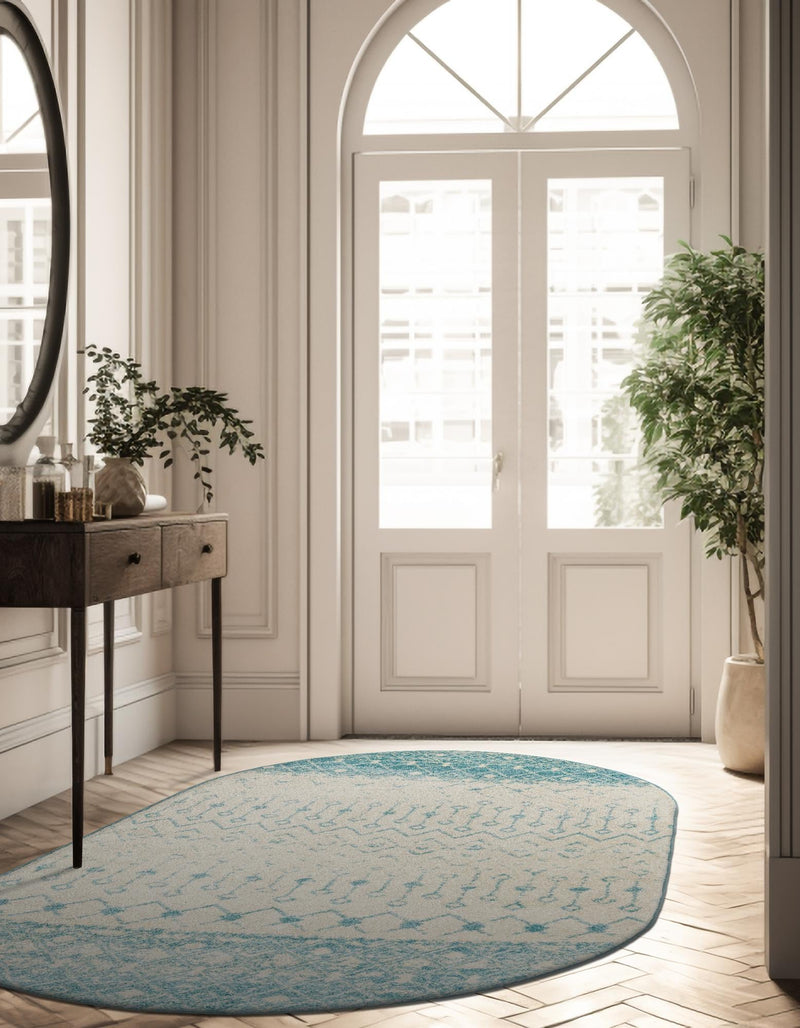 Mediterranean Lattice Collection Area Rug -  Casablanca (Ivory Blue) Oval Ivory Blue  lifestyle 6