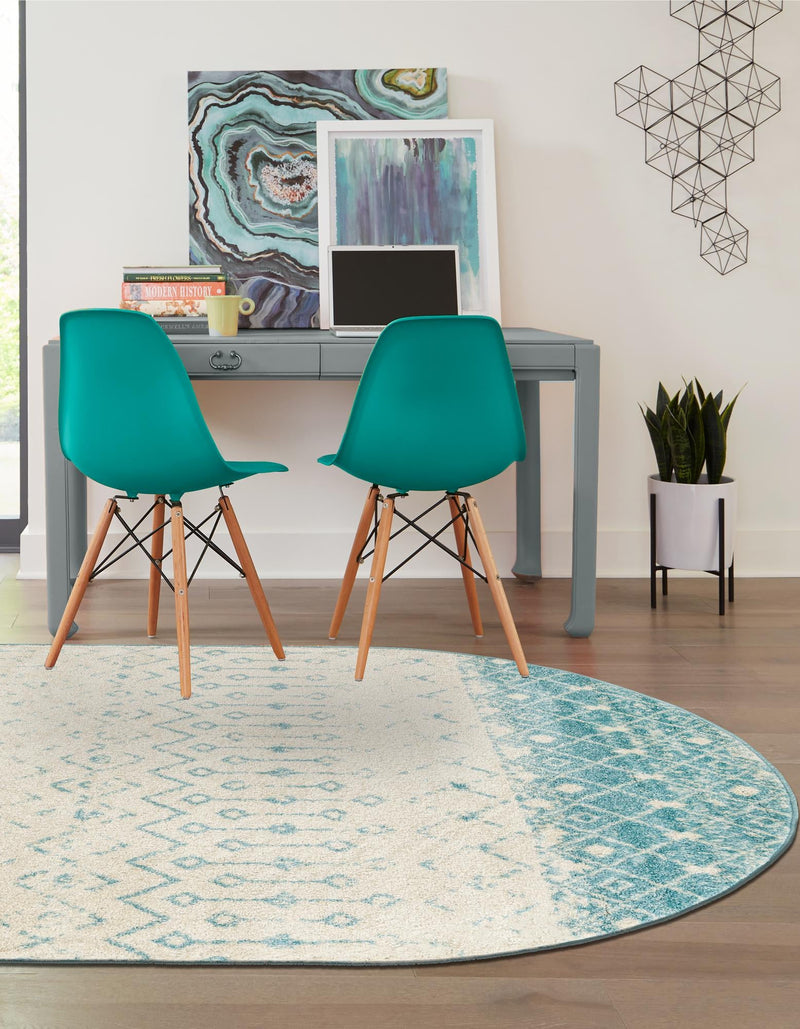 Mediterranean Lattice Collection Area Rug -  Casablanca (Ivory Blue) Oval Ivory Blue  lifestyle 10