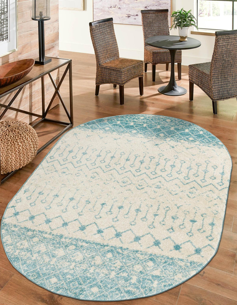 Mediterranean Lattice Collection Area Rug -  Casablanca (Ivory Blue) Oval Ivory Blue  lifestyle 13