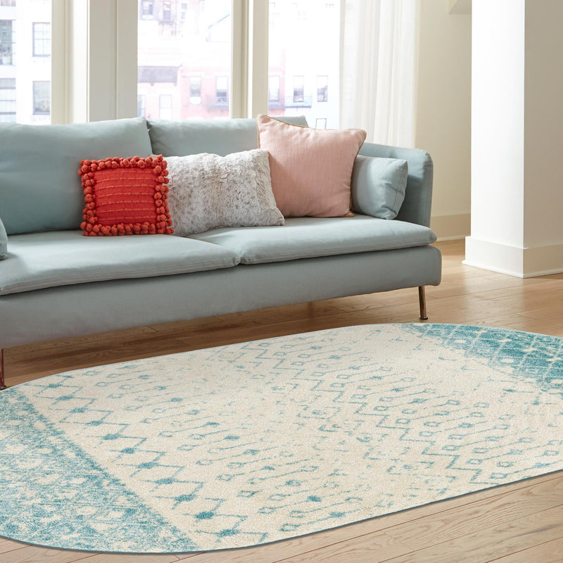 Mediterranean Lattice Collection Area Rug -  Casablanca (Ivory Blue) Oval Ivory Blue  lifestyle 25