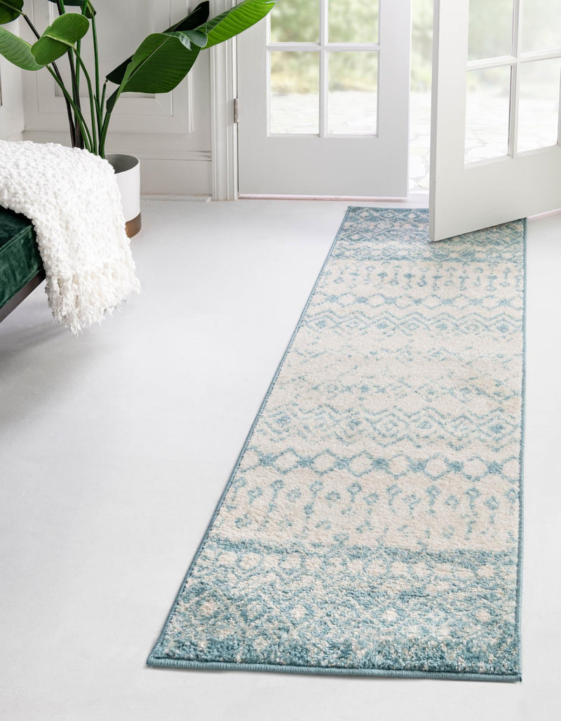 Mediterranean Lattice Collection Area Rug -  Casablanca (Ivory Blue) Runner Ivory Blue  lifestyle 0