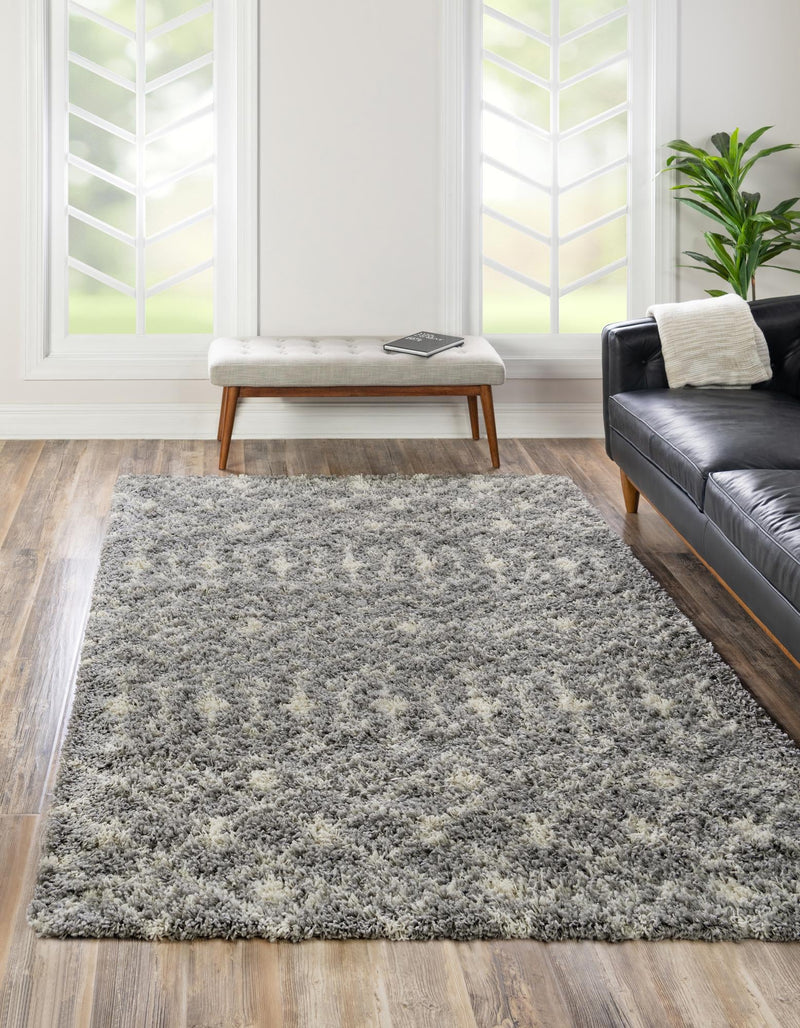 Berber Lattice Shag Collection Area Rug - Atlas (Gray) Rectangle Gray  lifestyle 0