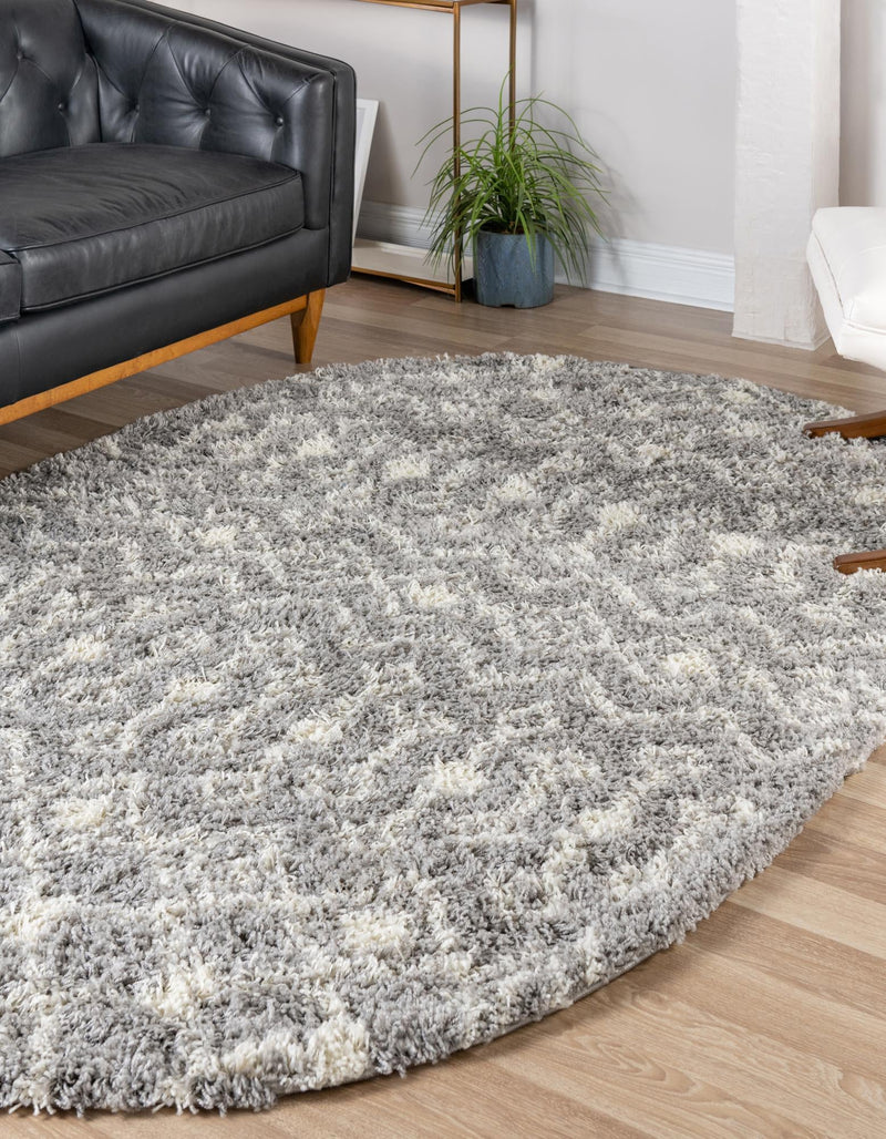 Berber Lattice Shag Collection Area Rug - Atlas (Gray) Oval Gray  lifestyle 2