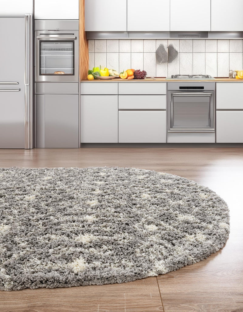 Berber Lattice Shag Collection Area Rug - Atlas (Gray) Oval Gray  lifestyle 26