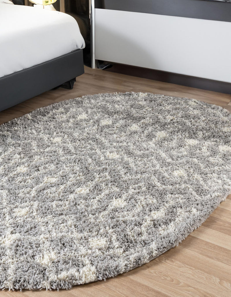 Berber Lattice Shag Collection Area Rug - Atlas (Gray) Oval Gray  lifestyle 33