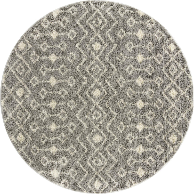 Berber Lattice Shag Collection Area Rug - Atlas (Gray) Round Gray Main