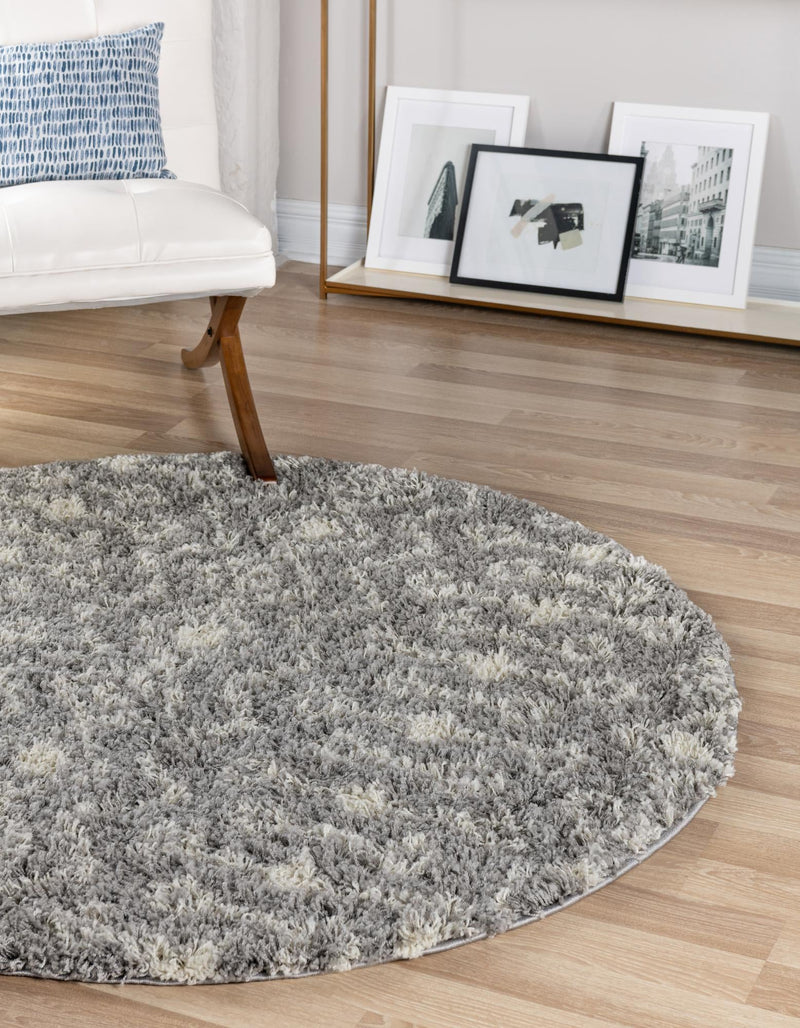 Berber Lattice Shag Collection Area Rug - Atlas (Gray) Round Gray  lifestyle 2