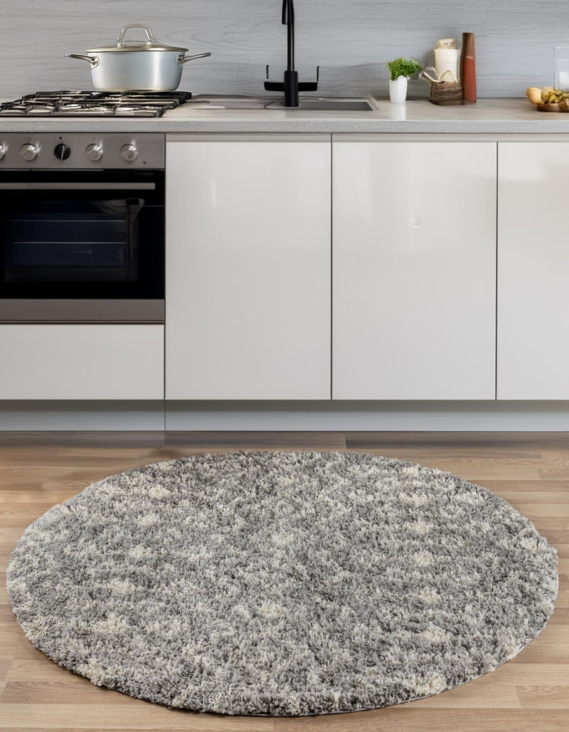 Berber Lattice Shag Collection Area Rug - Atlas (Gray) Round Gray  lifestyle 31