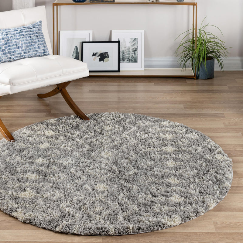 Berber Lattice Shag Collection Area Rug - Atlas (Gray) Round Gray  lifestyle 13