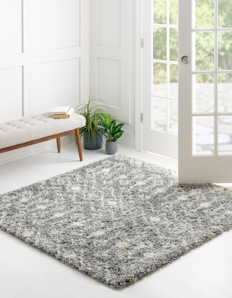 Berber Lattice Shag Collection Area Rug - Atlas (Gray) Square Gray  lifestyle 2