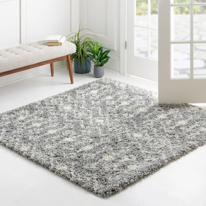 Berber Lattice Shag Collection Area Rug - Atlas (Gray) Square Gray  lifestyle 14