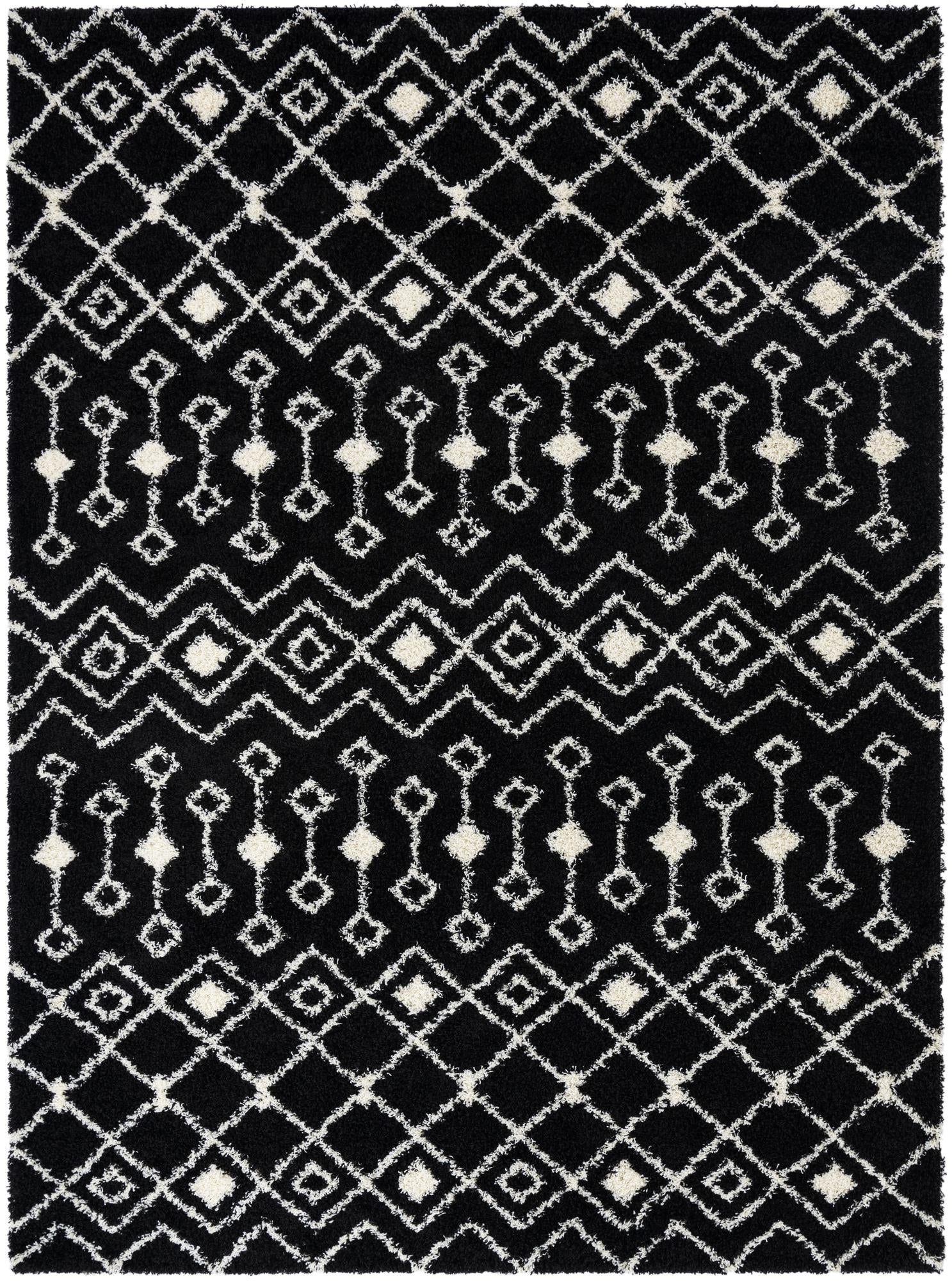 Berber Lattice Shag Collection Area Rug - Atlas (Black and White)