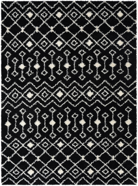 Berber Lattice Shag Collection Area Rug - Atlas (Black and White)